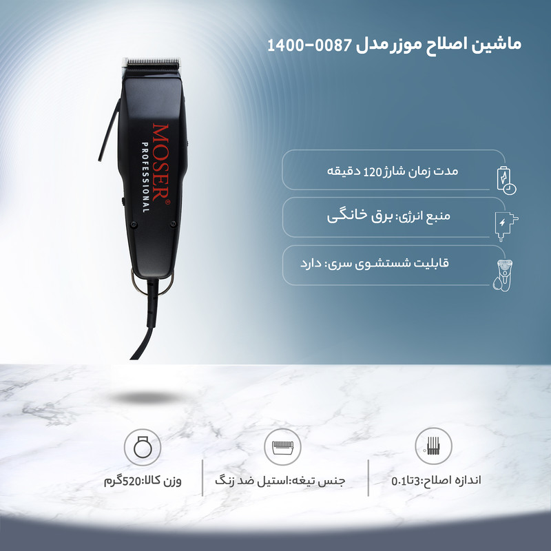 ماشین اصلاح موزر پروفشنال مدل 0087-1400 مشکی ا Moser Professional 1400-0087 Hair Clipper black