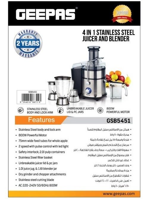 آبمیوه گیری چهارکاره جی پاس مدل GSB5451 ا Geepas GSB5451 4-in-1 Juicer & Blender