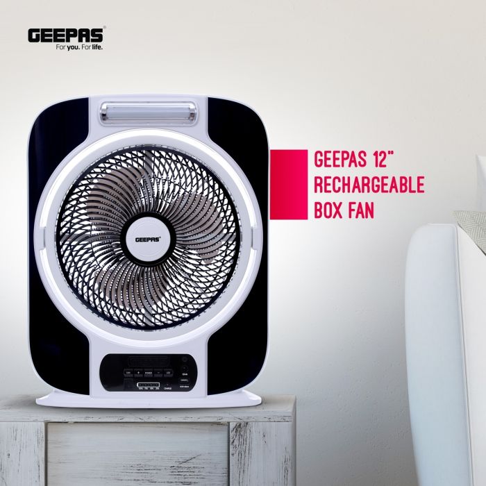 پنکه رومیزی شارژی جی پاس GF989 ا RECHARGEABLE 12" BOX FAN