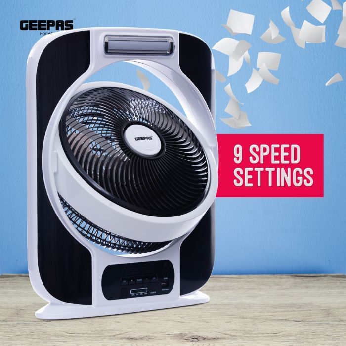 پنکه رومیزی شارژی جی پاس GF989 ا RECHARGEABLE 12" BOX FAN