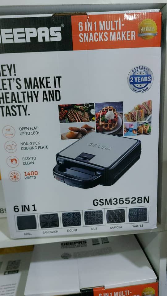 ساندویچ ساز جی پاس 6 کاره  مدل GSM36528N ا MULTI SNACKS MAKER GEEPAS GSM36528N