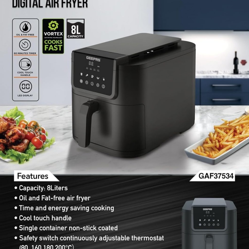 سرخ کن 8 لیتری جیپاس مدل GAF37534 Geepas GAF37534 air fryer